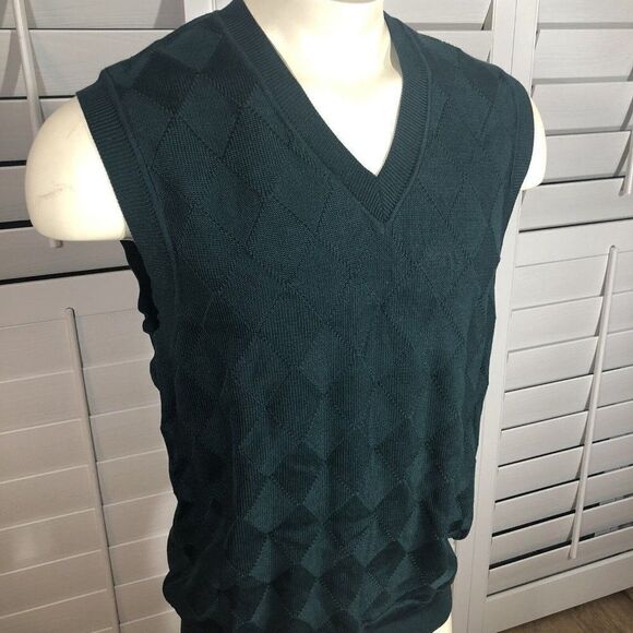 Fairway Greene Men's Pima Cotton V Neck Golf Sweater Vest Large Diamond Pattern - Picture 5 of 12